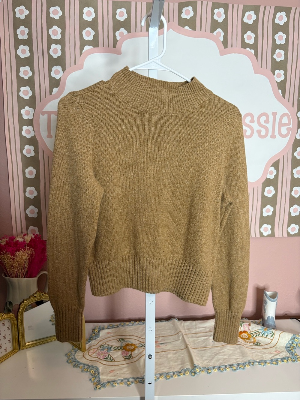 American Eagle Women's Mock Neck Sweater in Camel